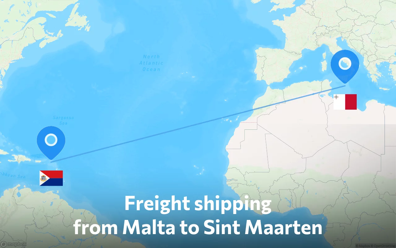 Shipping route from Malta to Sint Maarten
