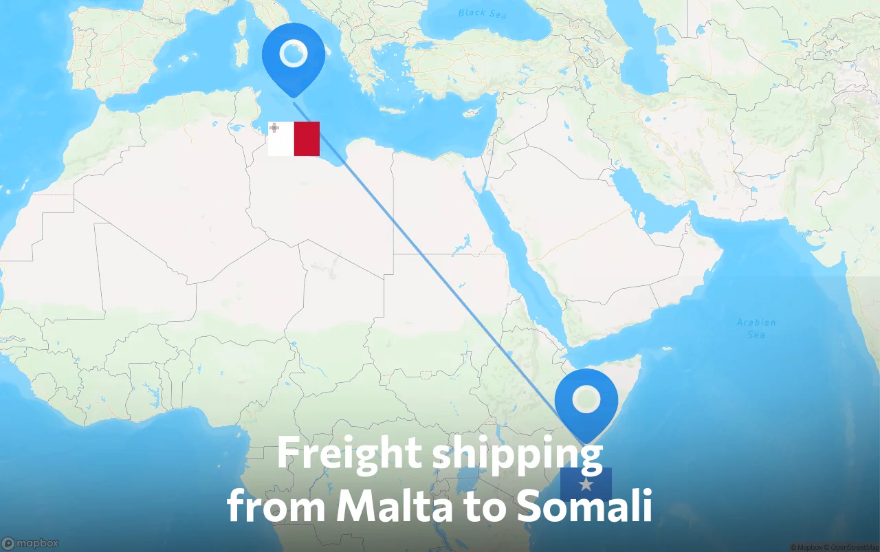 Shipping route from Malta to Somali