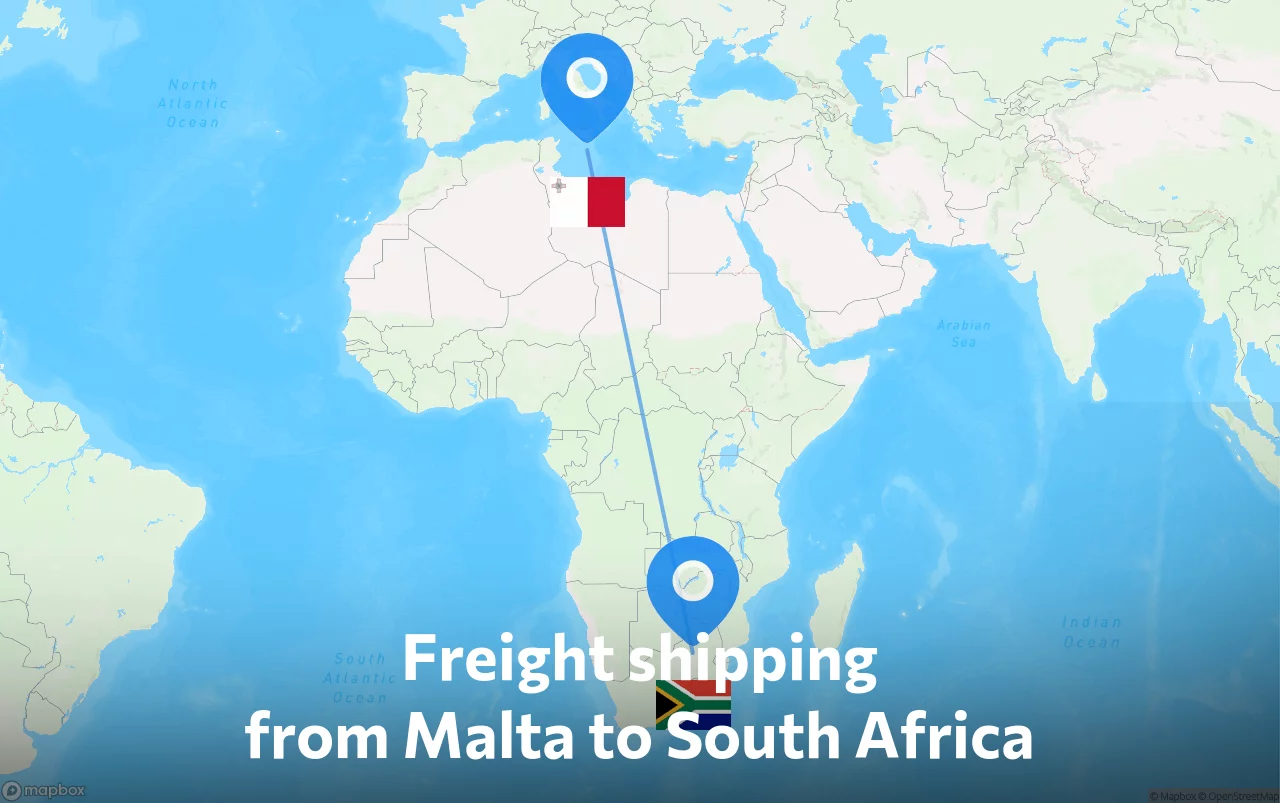 Shipping route from Malta to South Africa
