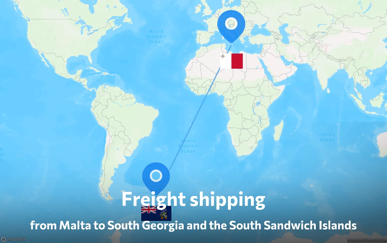 Shipping route from Malta to South Georgia and the South Sandwich Islands