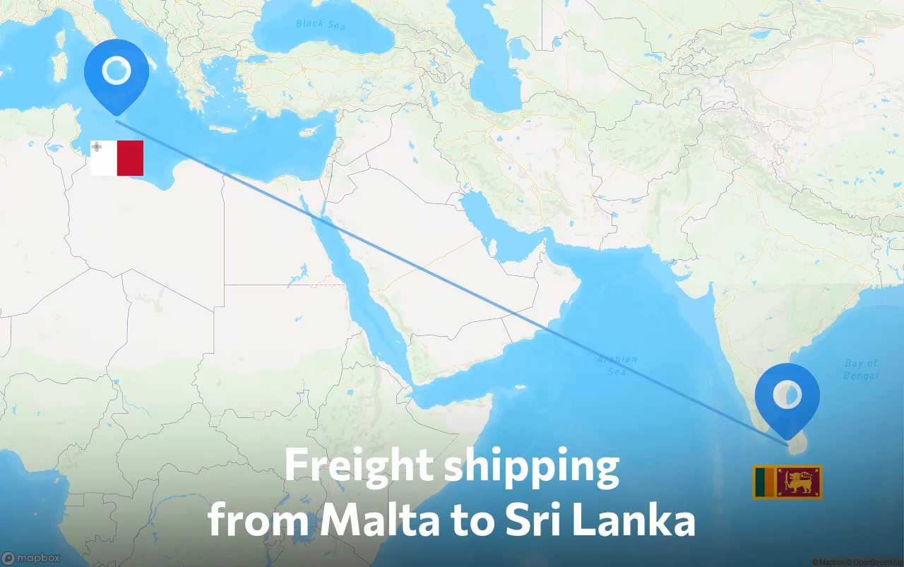 Shipping route from Malta to Sri Lanka