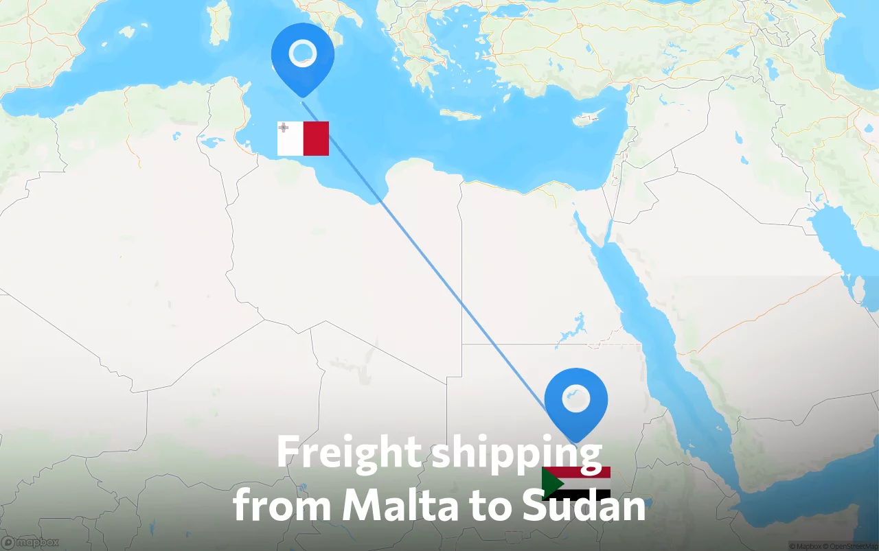 Shipping route from Malta to Sudan
