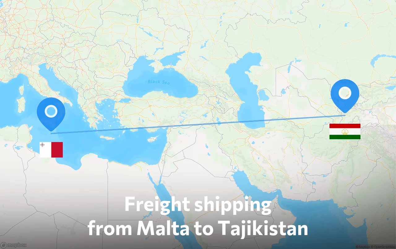 Shipping route from Malta to Tajikistan
