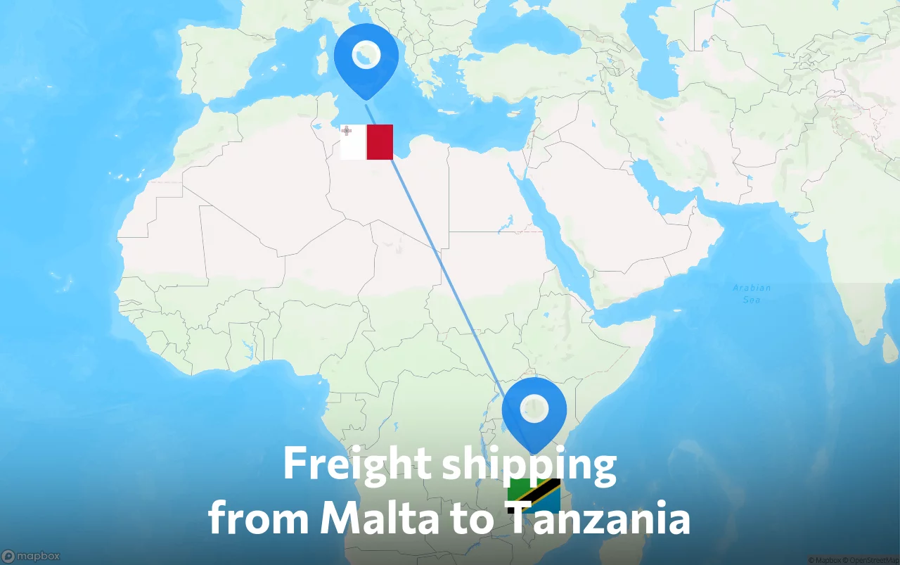 Shipping route from Malta to Tanzania