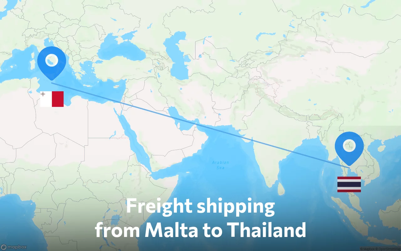 Shipping route from Malta to Thailand