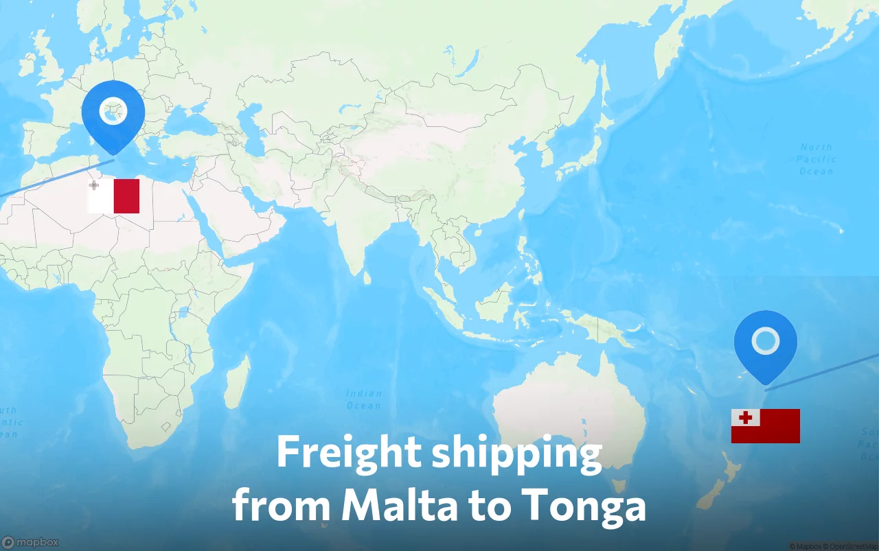 Shipping route from Malta to Tonga
