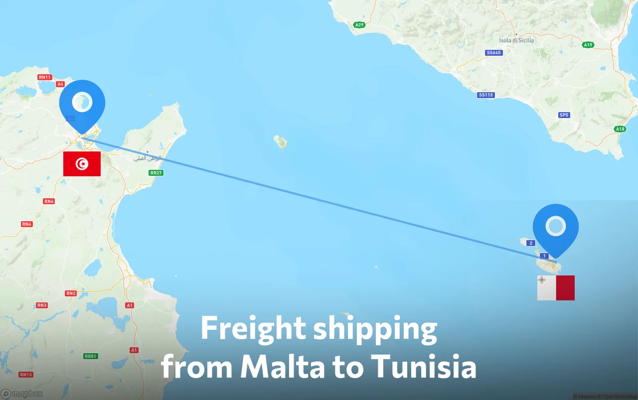 Shipping route from Malta to Tunisia