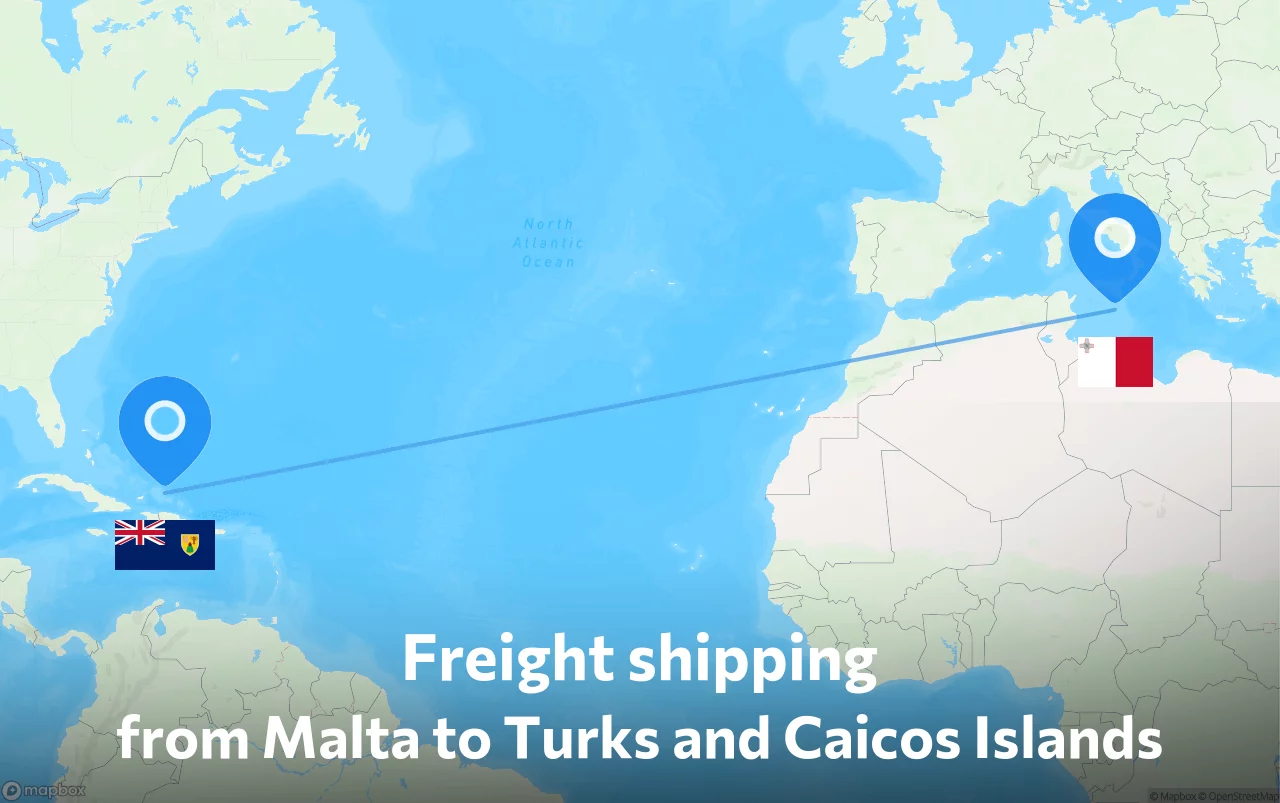Shipping route from Malta to Turks and Caicos Islands