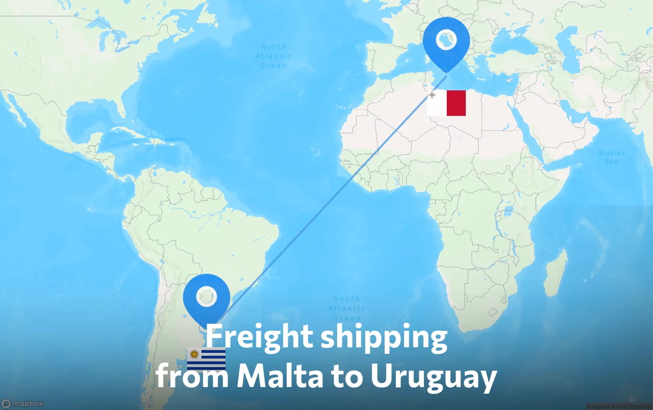 Shipping route from Malta to Uruguay