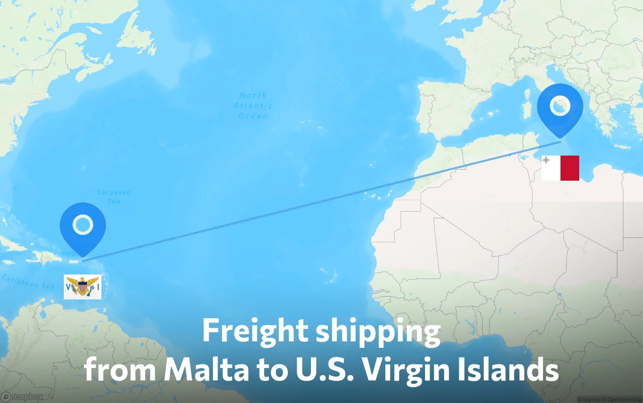Shipping route from Malta to U.S. Virgin Islands