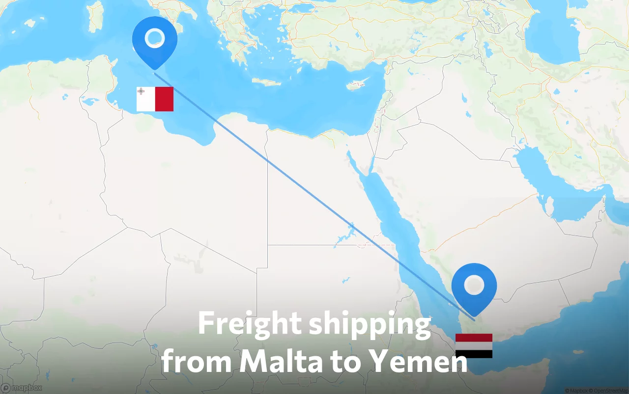 Shipping route from Malta to Yemen