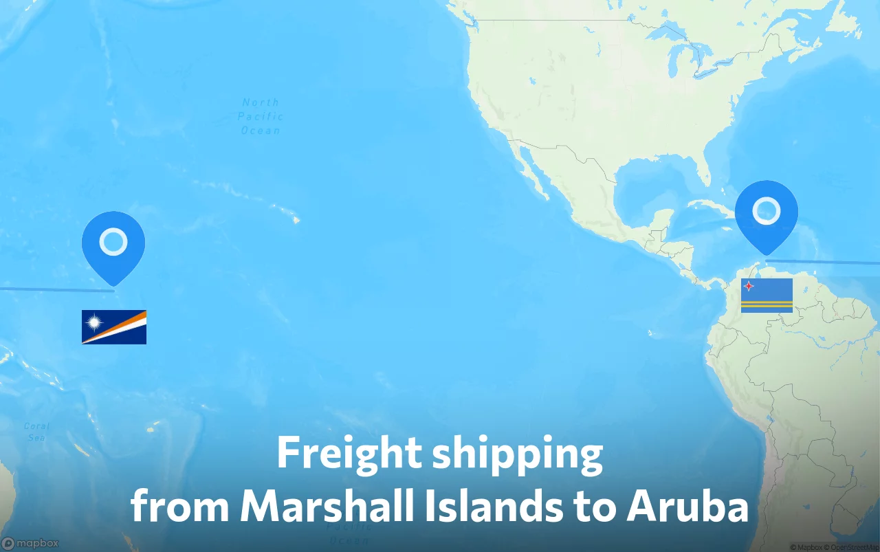 Shipping route from Marshall Islands to Aruba