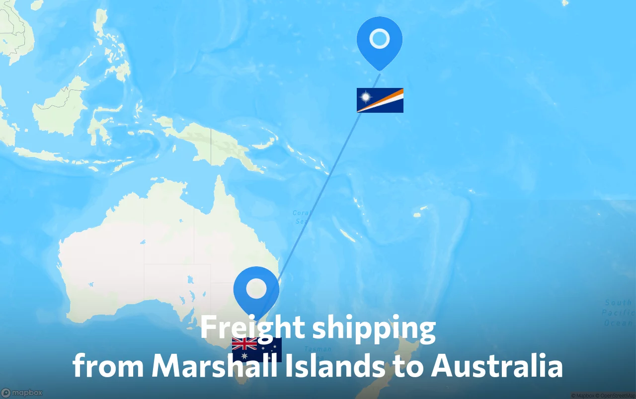 Shipping route from Marshall Islands to Australia