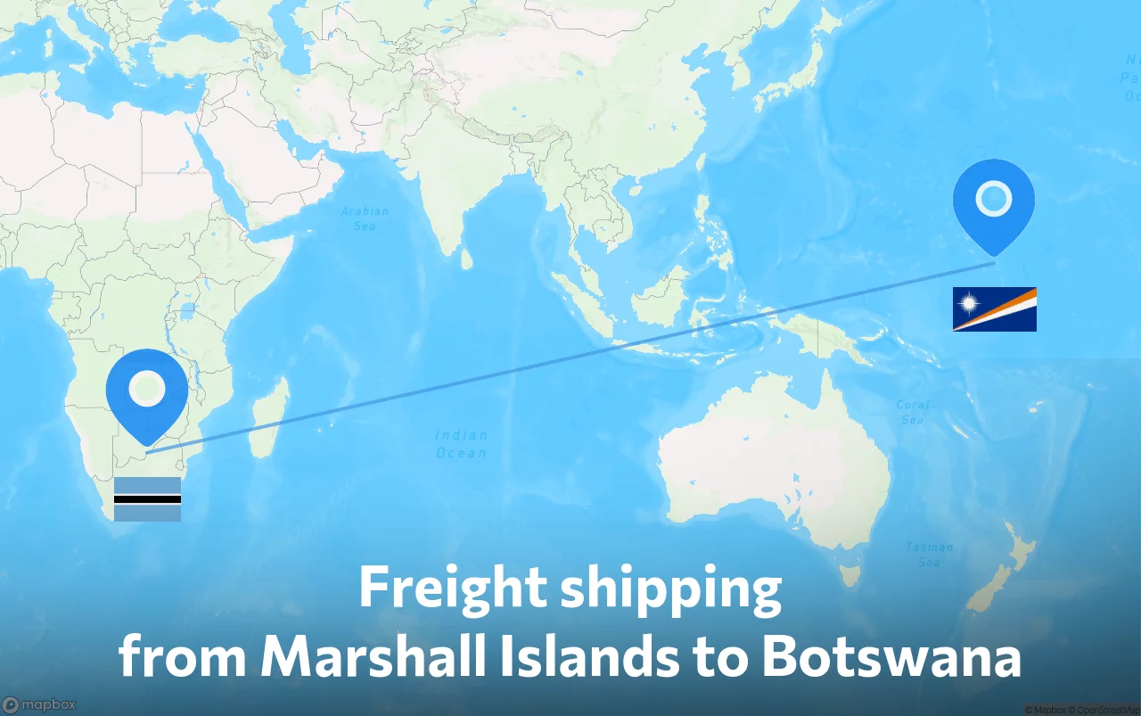 Shipping route from Marshall Islands to Botswana