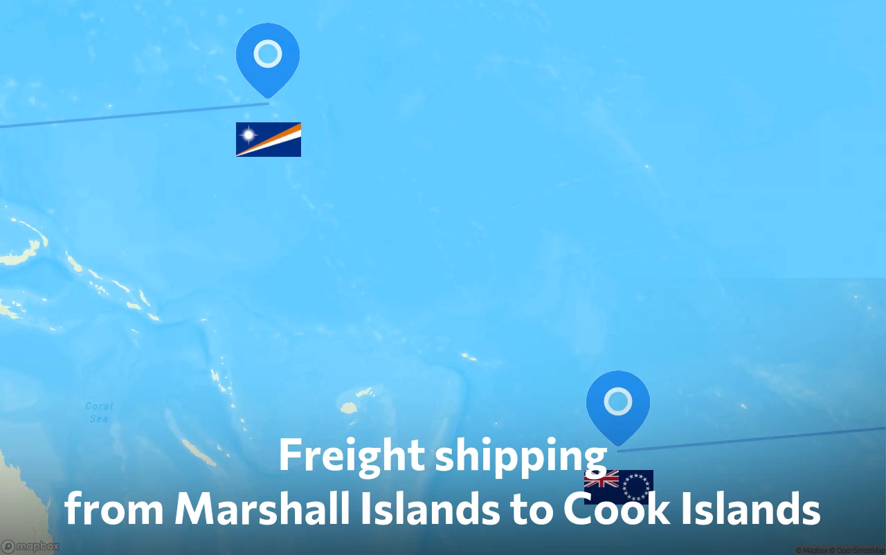 Shipping route from Marshall Islands to Cook Islands