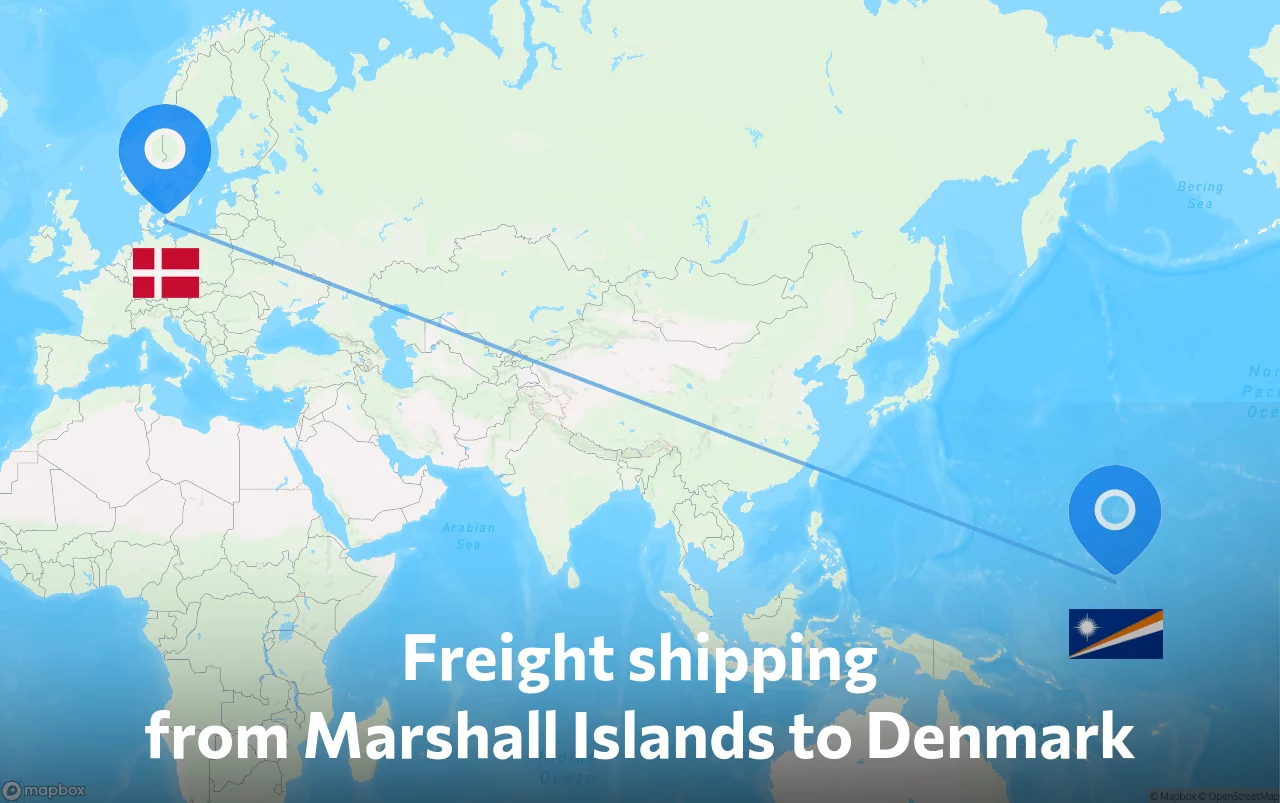 Shipping route from Marshall Islands to Denmark