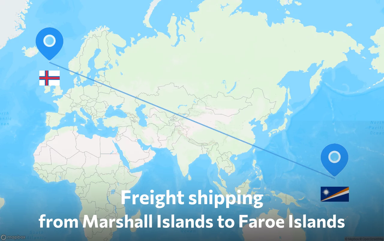 Shipping route from Marshall Islands to Faroe Islands