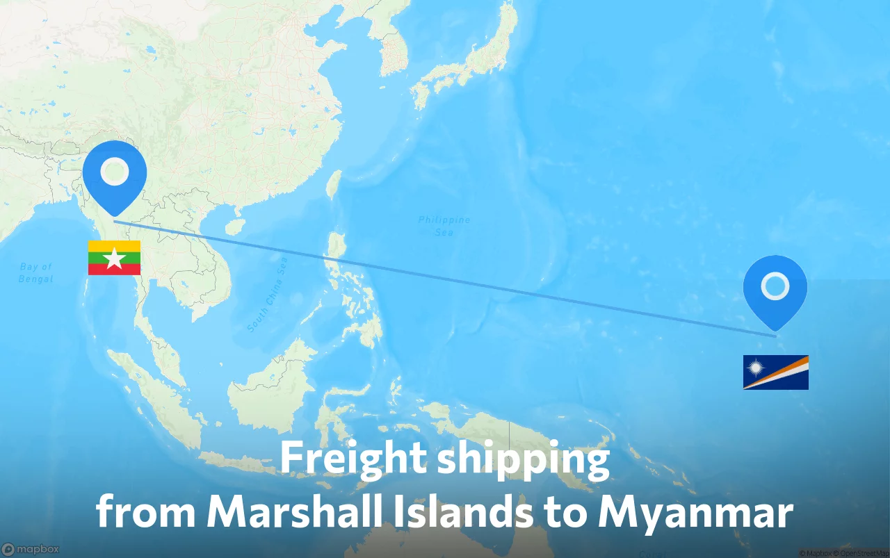 Shipping route from Marshall Islands to Myanmar