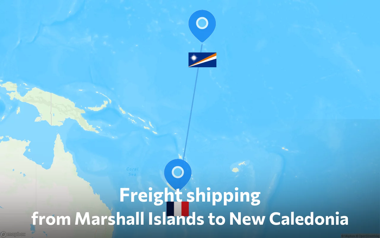 Shipping route from Marshall Islands to New Caledonia