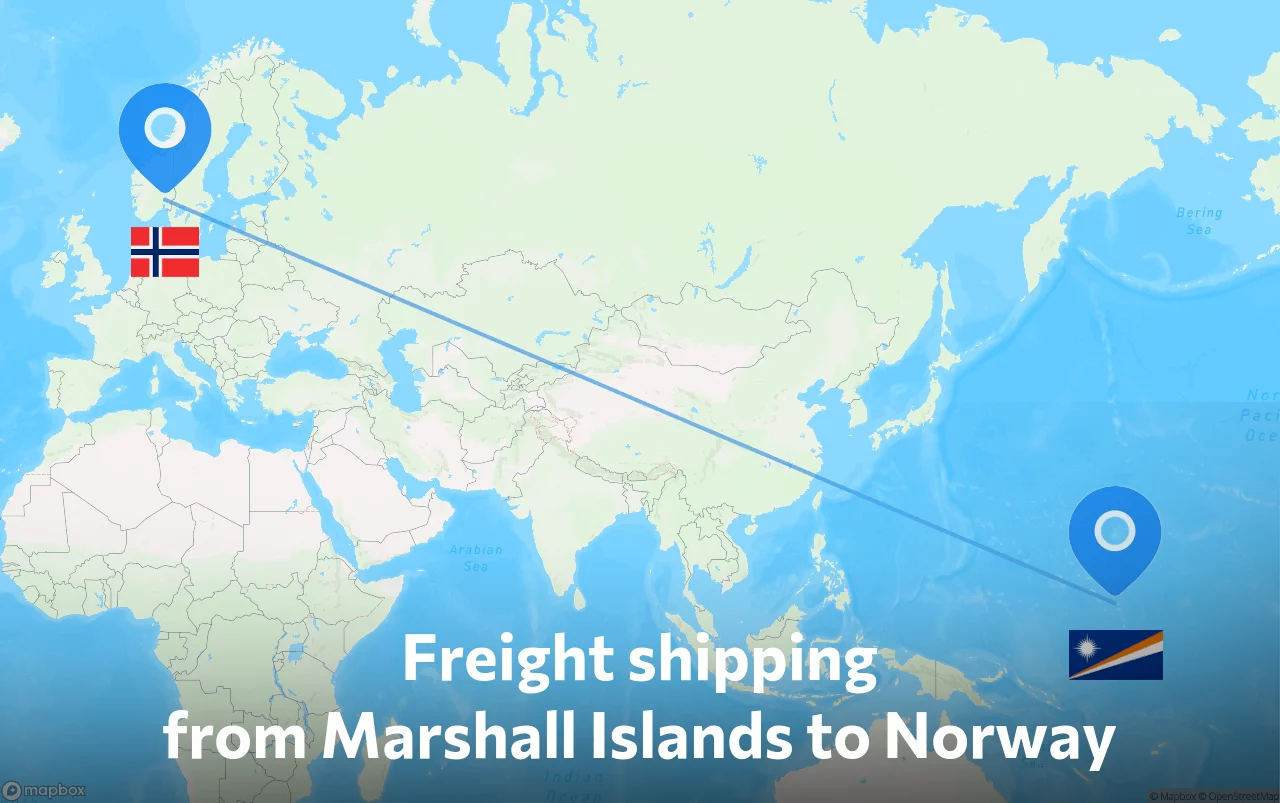 Shipping route from Marshall Islands to Norway