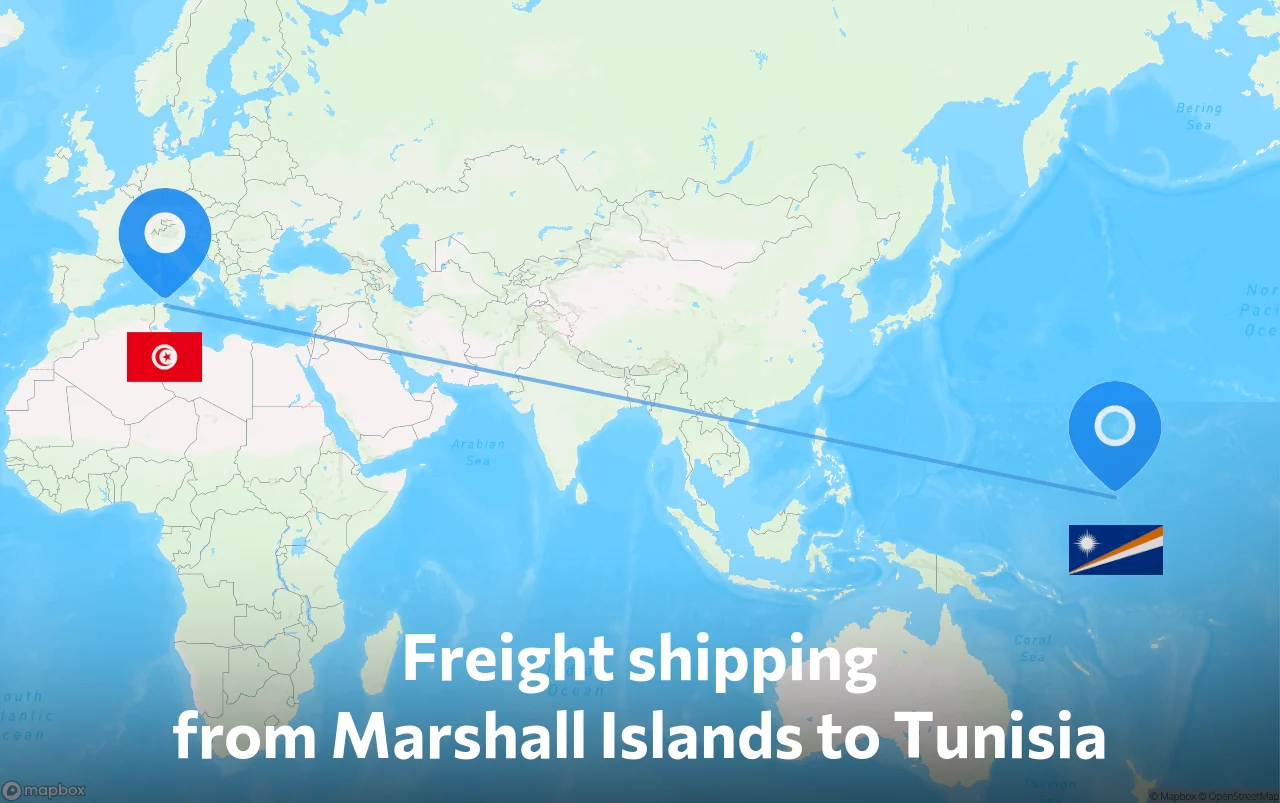 Shipping route from Marshall Islands to Tunisia