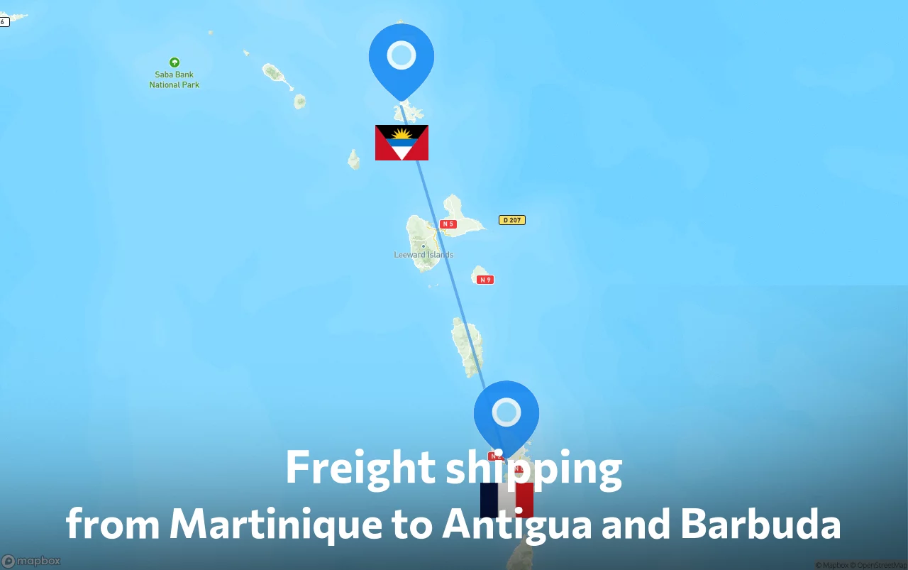 Shipping route from Martinique to Antigua and Barbuda