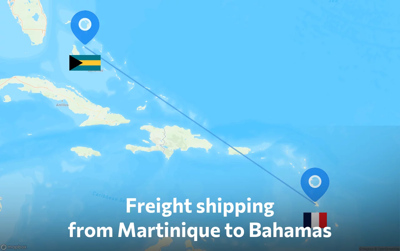 Shipping route from Martinique to Bahamas