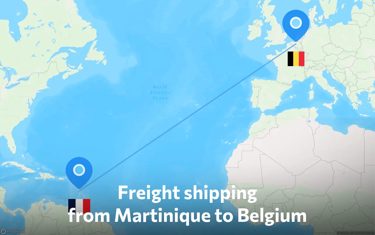Shipping route from Martinique to Belgium