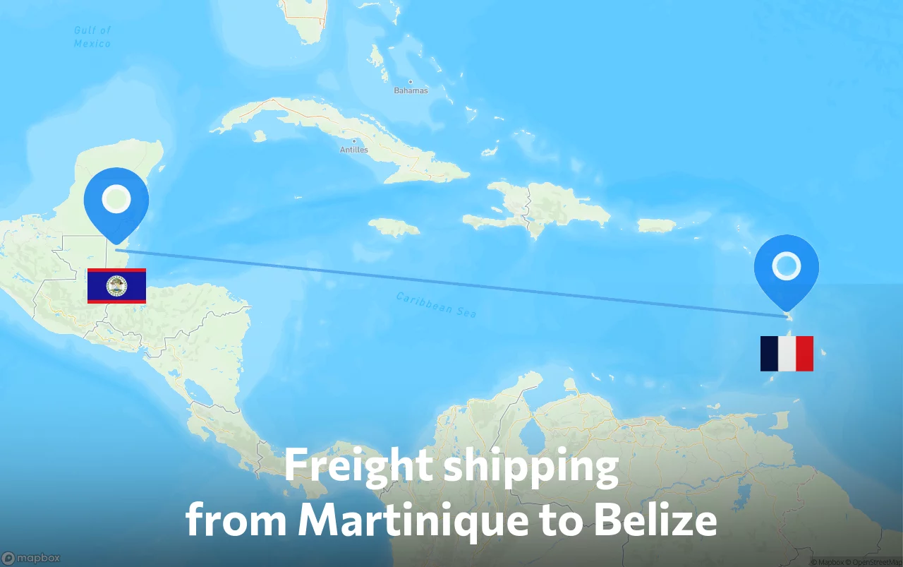Shipping route from Martinique to Belize