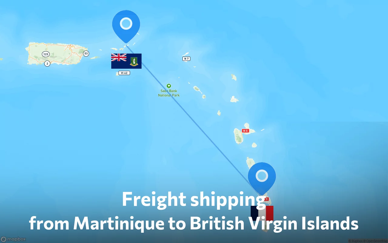 Shipping route from Martinique to British Virgin Islands