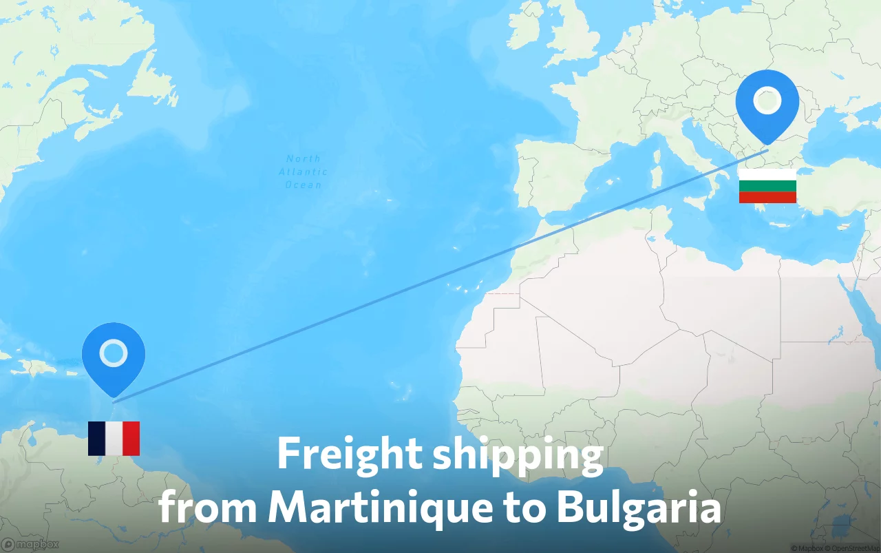 Shipping route from Martinique to Bulgaria