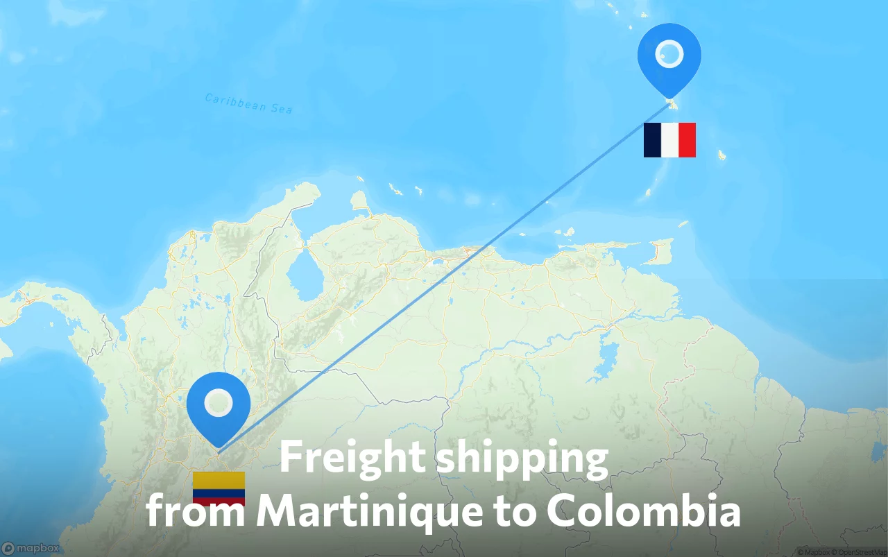 Shipping route from Martinique to Colombia