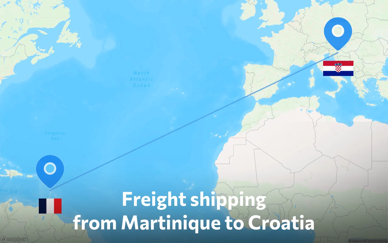 Shipping route from Martinique to Croatia