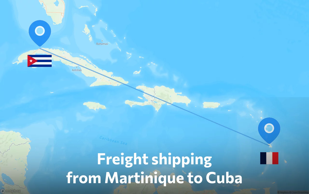 Shipping route from Martinique to Cuba