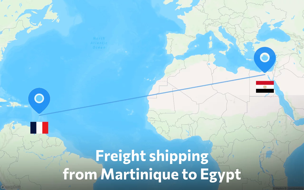 Shipping route from Martinique to Egypt
