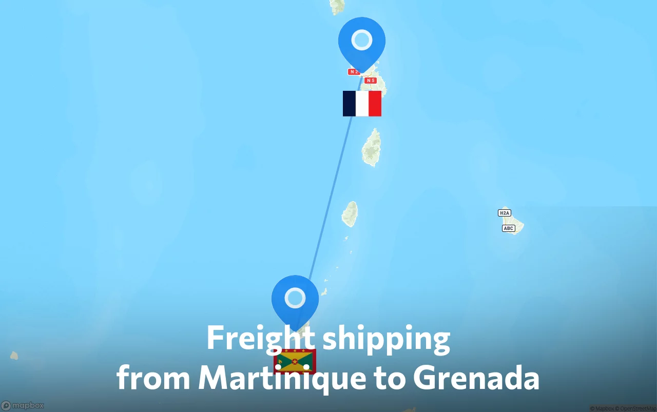 Shipping route from Martinique to Grenada