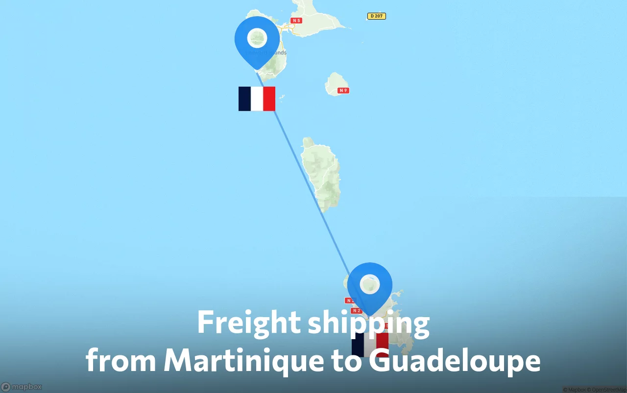 Shipping route from Martinique to Guadeloupe