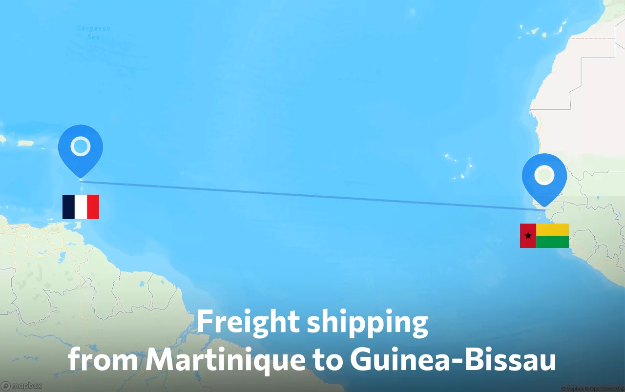 Shipping route from Martinique to Guinea-Bissau