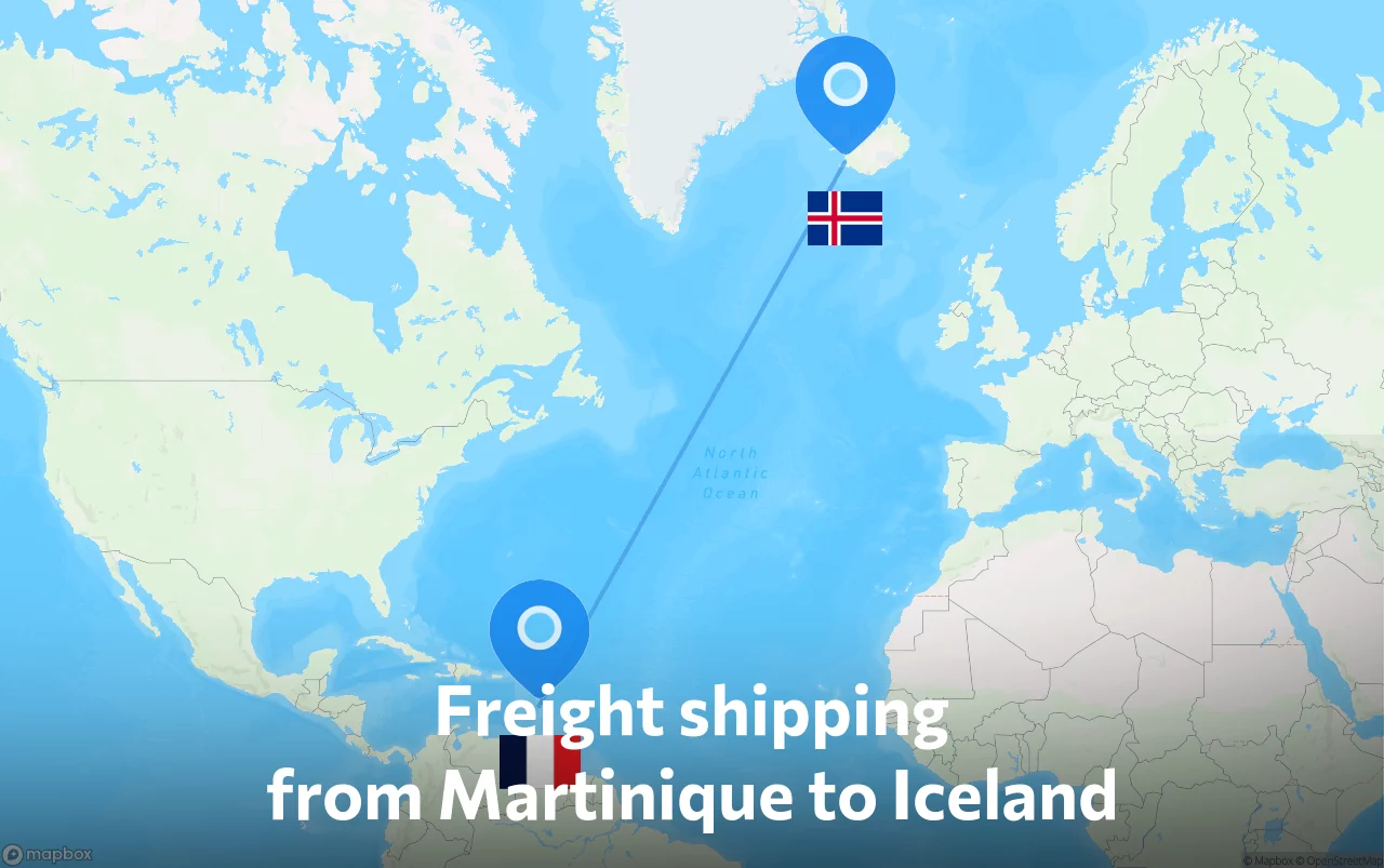 Shipping route from Martinique to Iceland