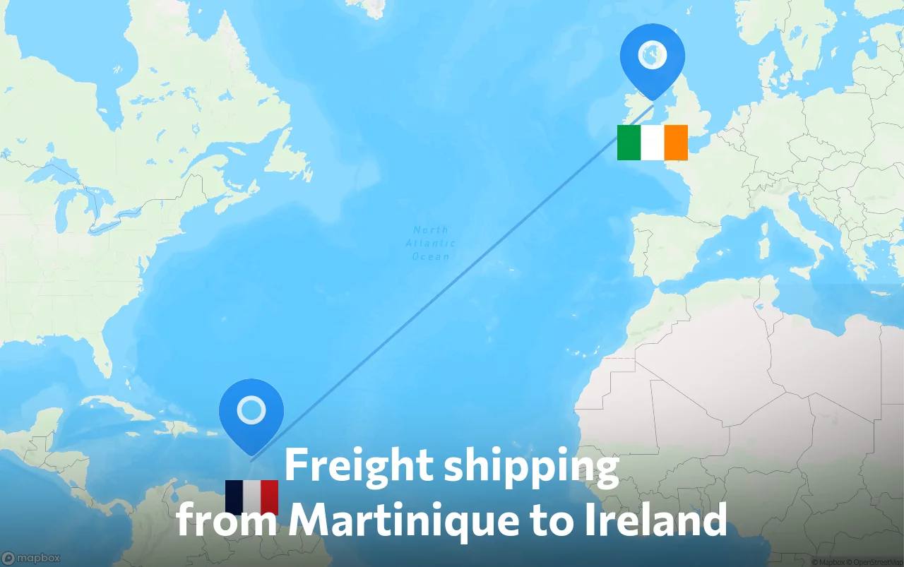Shipping route from Martinique to Ireland