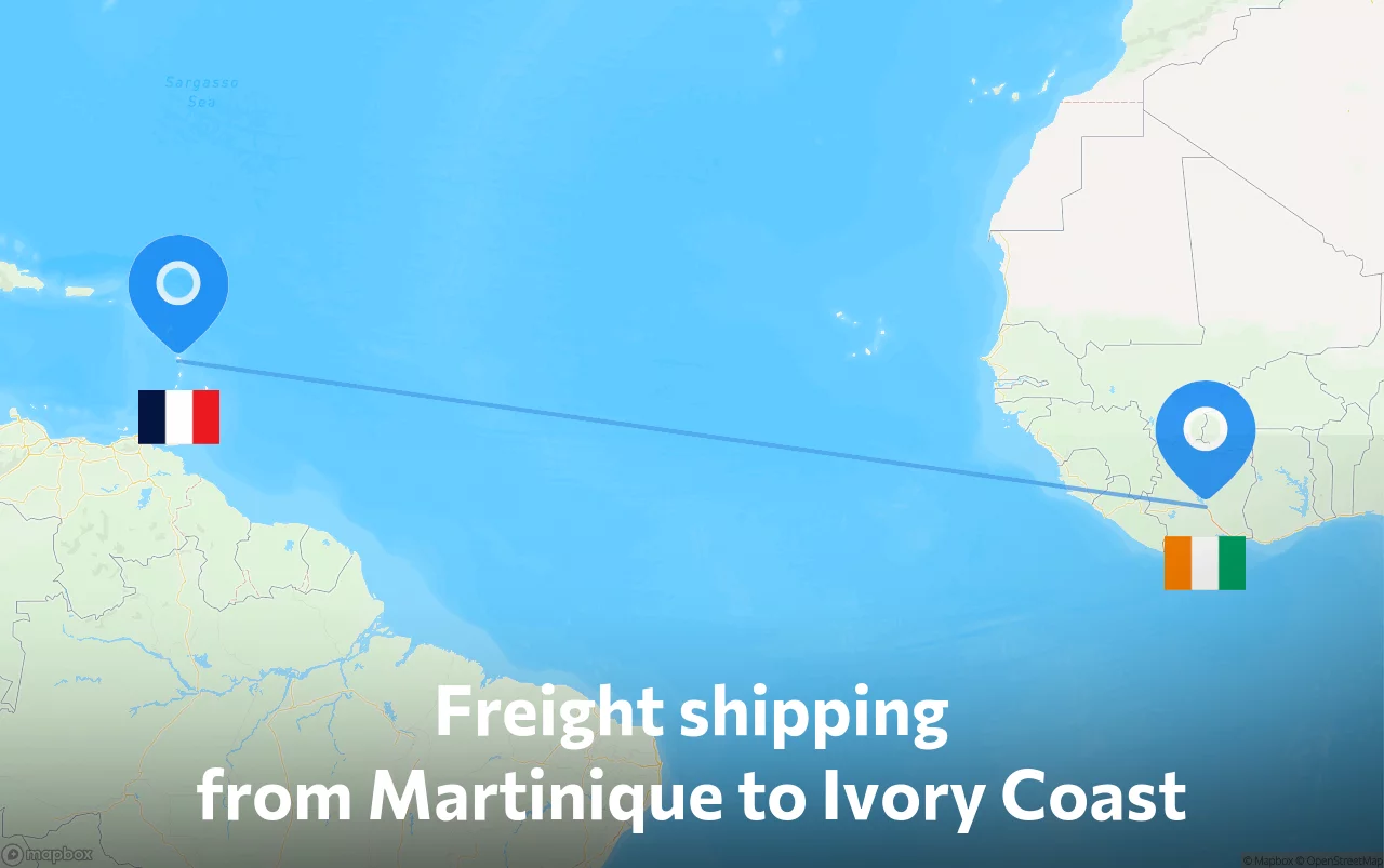 Shipping route from Martinique to Ivory Coast