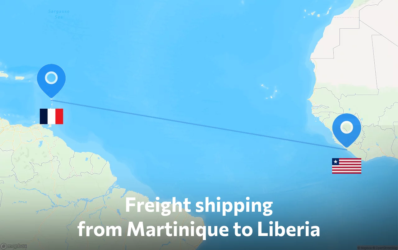 Shipping route from Martinique to Liberia