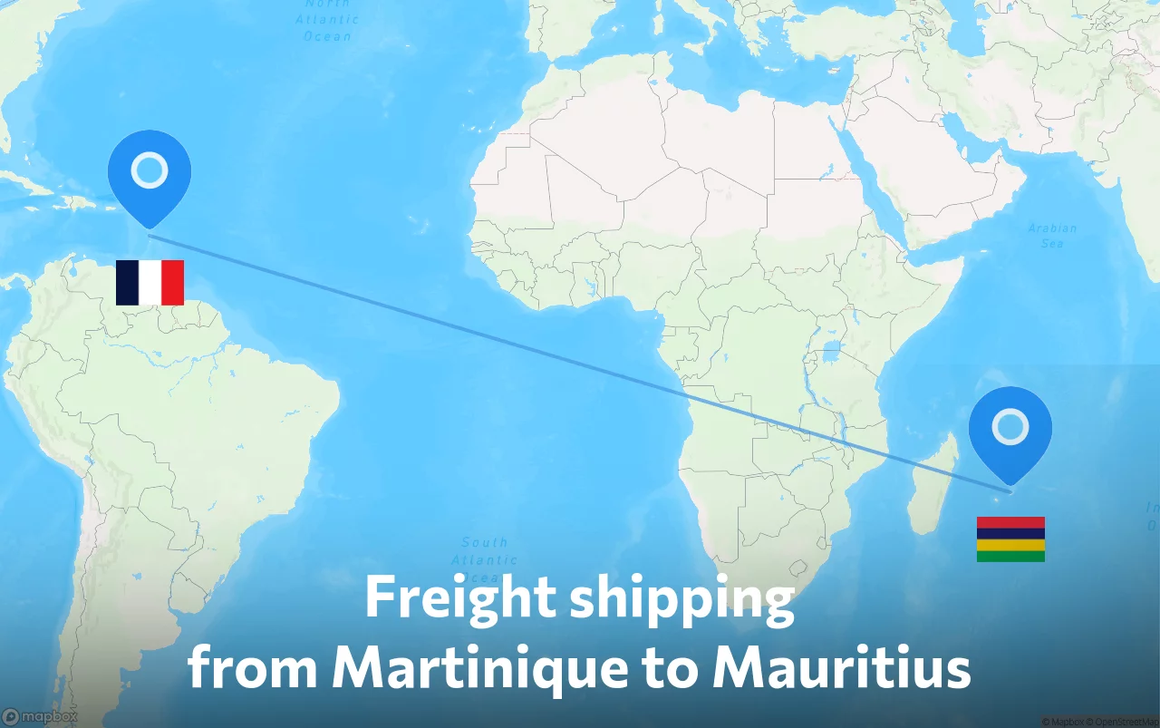 Shipping route from Martinique to Mauritius