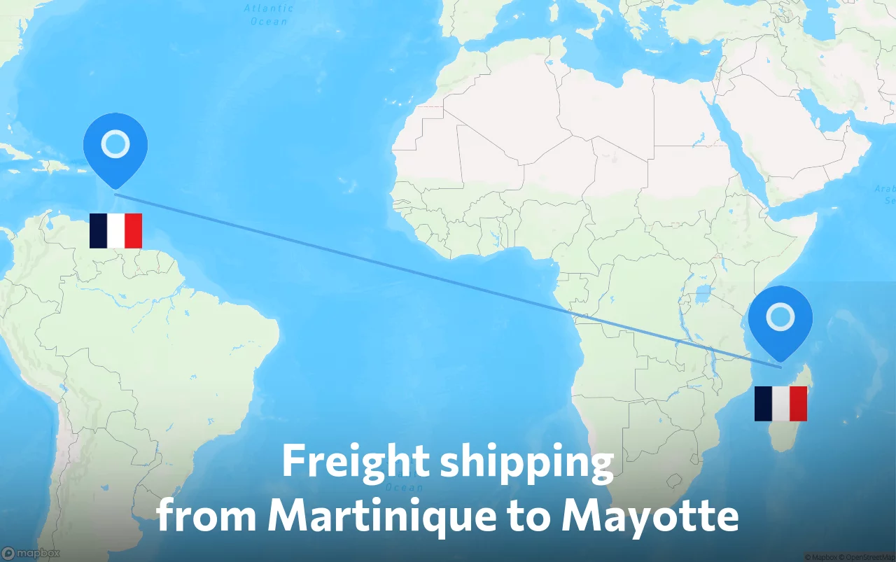 Shipping route from Martinique to Mayotte
