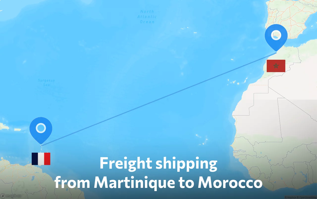 Shipping route from Martinique to Morocco