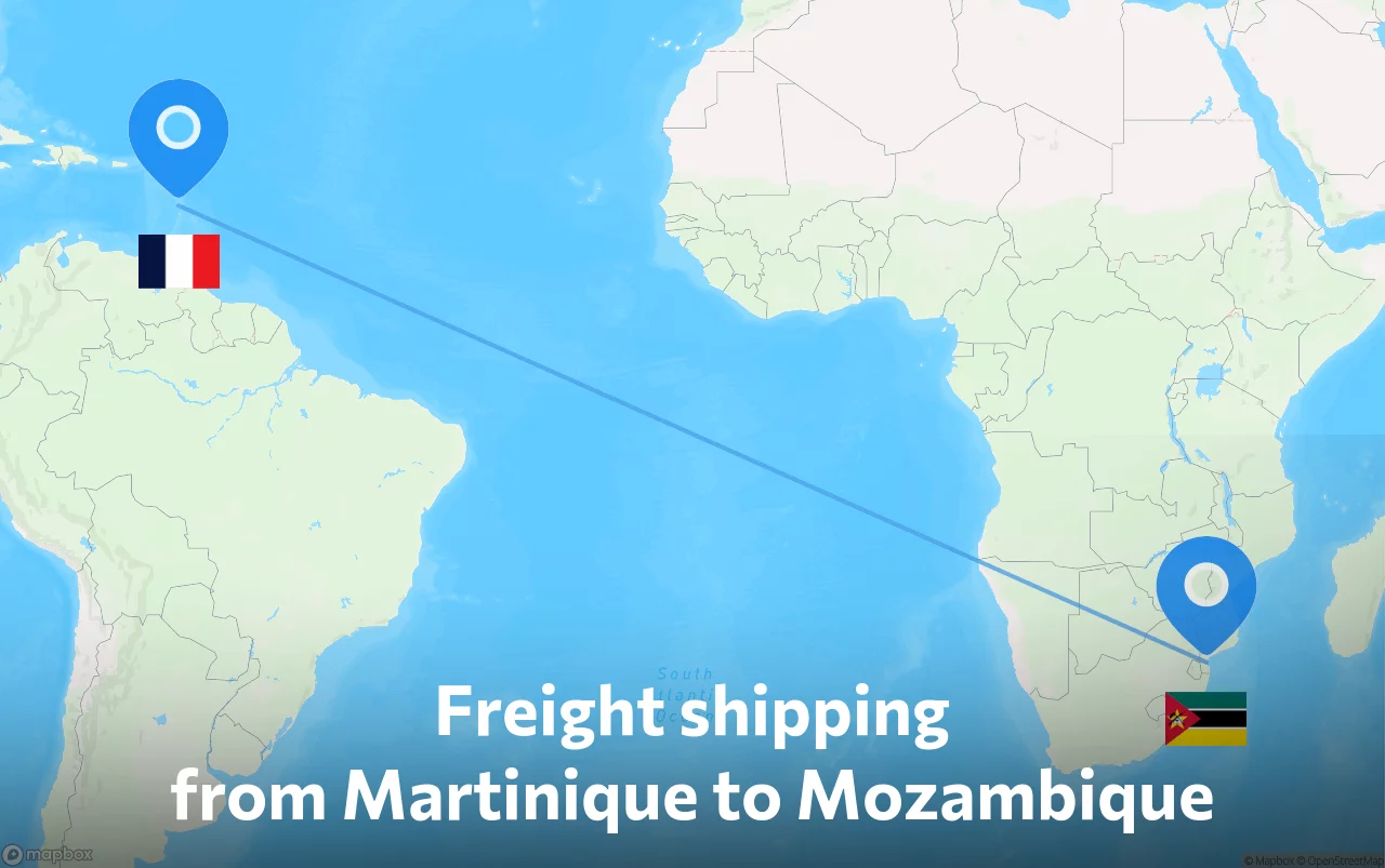 Shipping route from Martinique to Mozambique