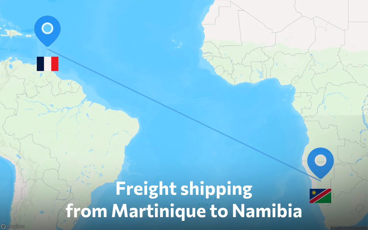 Shipping route from Martinique to Namibia