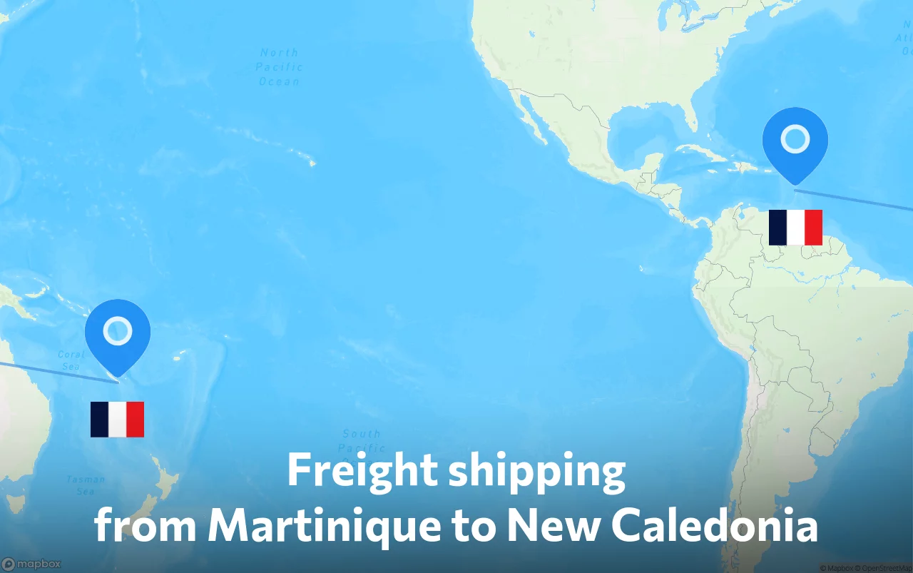 Shipping route from Martinique to New Caledonia