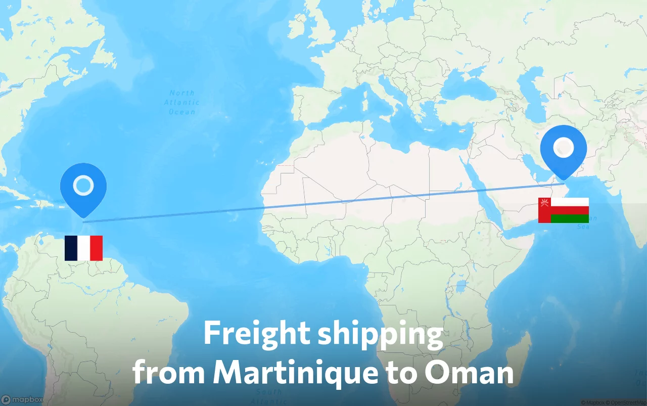 Shipping route from Martinique to Oman