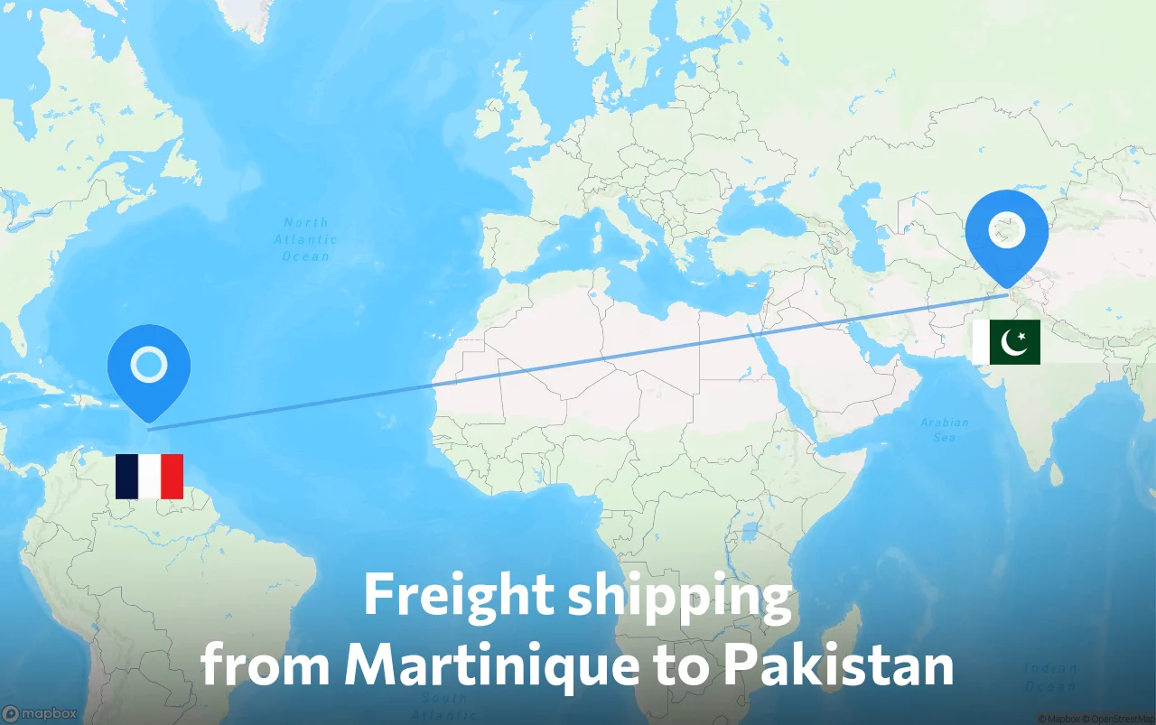 Shipping route from Martinique to Pakistan